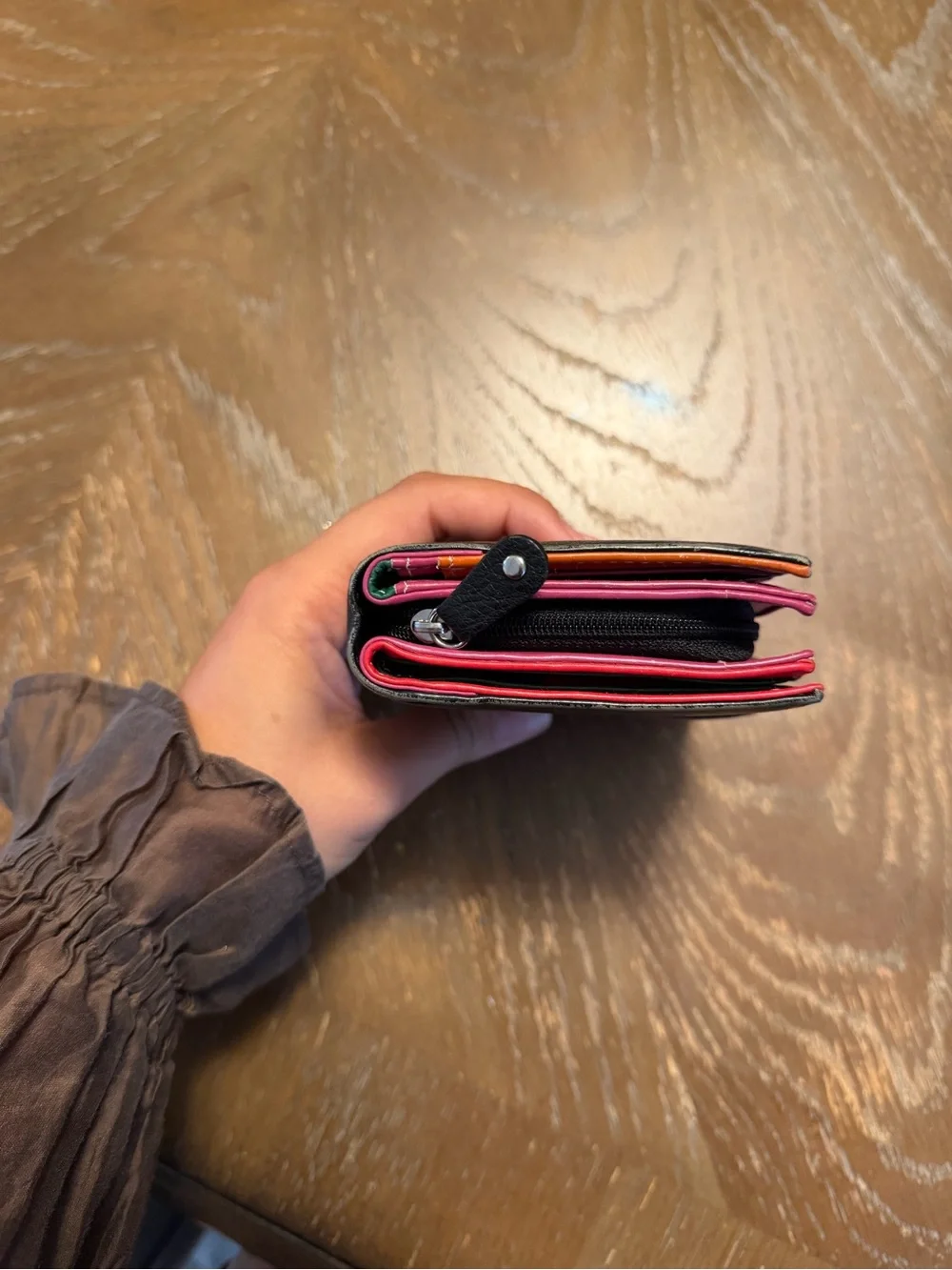 Colorblock Leather Card Wallet in Mustard, Red, Green, Blue & Purple